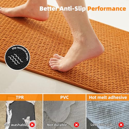TYUU Bathroom Rugs Non Slip Washable, Super Absorbent Thin Bath Mat Small Quick Dry Low Pile Bathroom Rug, Orange 16"x24" - Image 4