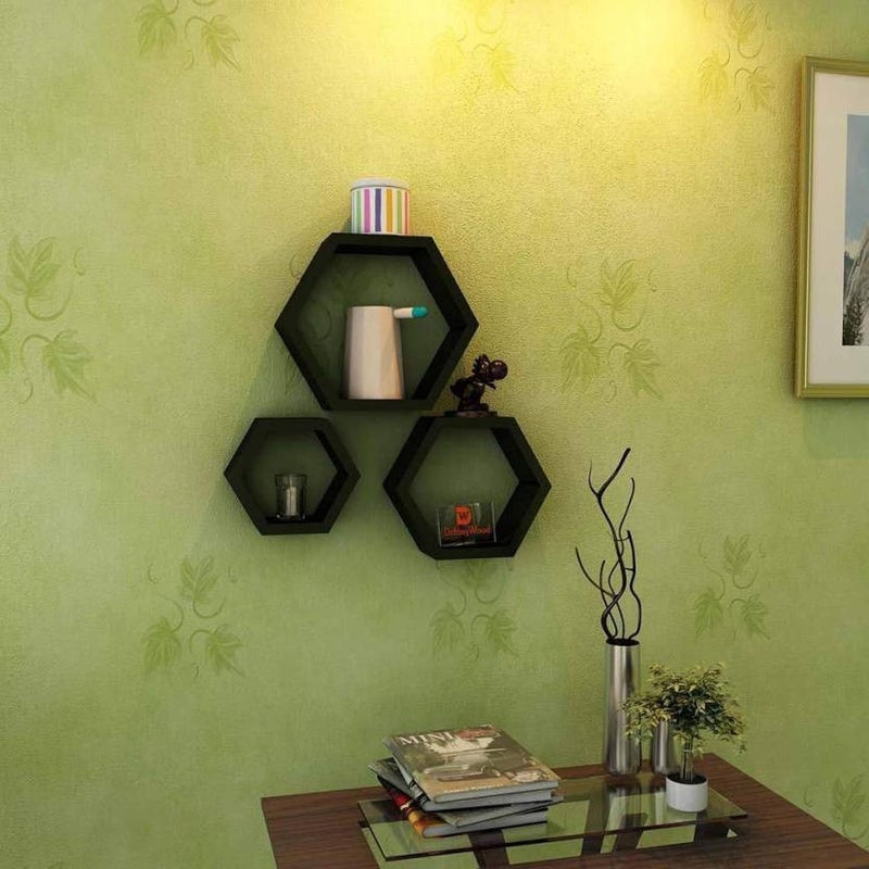TechHark Wall Shelf Home Decor Living Room Decorative Self Office Decore Shleves Hexa Black 3 Polypropylene - Image 4