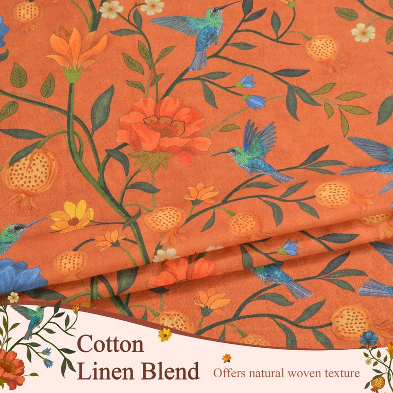 JOOJA Bird Floral Curtains 2 Panels 84 Inches Long Vintage Boho Patterned Terracotta Whimsical Living Room Colorful Linen Blend Printed Window Curtains for Bedroom Kitchen - Image 3