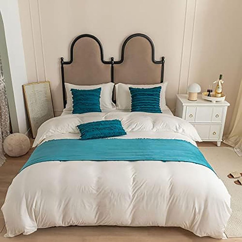 Bed Runner,for Foot of Bed Quilted Scarves Jacquard Tassel Throw Cotton Linen Solid Color,Sky Blue-45 * 210cm - Image 4