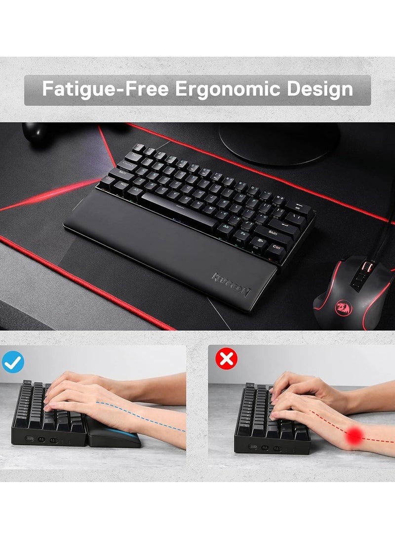 REDRAGON Redragon P035 Meteor S Computer Keyboard Wrist Rest Pad, Ergonomic Soft Memory Foam Wrist Rest w/Anti-Slip Rubber Base, 60% 61 Keys Compact Size 11.38 x 2...  - Image 5
