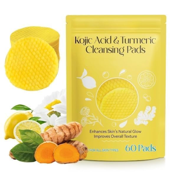 LEXUN Kogic Acid and Turmeric Cleansing Peds, Turmeric Kojic Aeid Lemon Chamomile Peds, Kojic Acid Turmeric Cleansing Pads for Face -60PCS (PACK OF 1) - Image 1