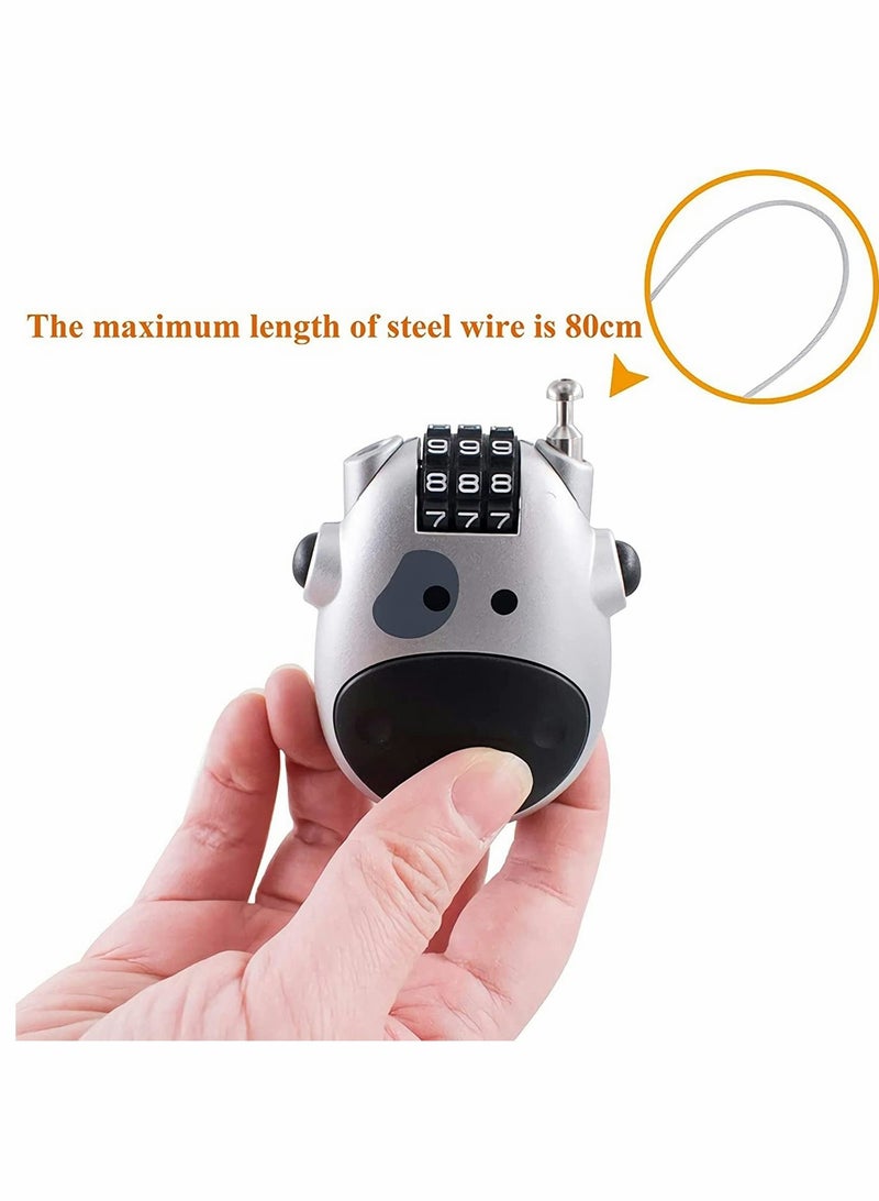 Combination Lock Cable Lock Padlock with 3 Digit Numeric Code, 80CM Extendable Cable, Heifer Shape, Customized Safety Lock for Suitcase Stroller Luggage Laptop(Silver) - Image 3