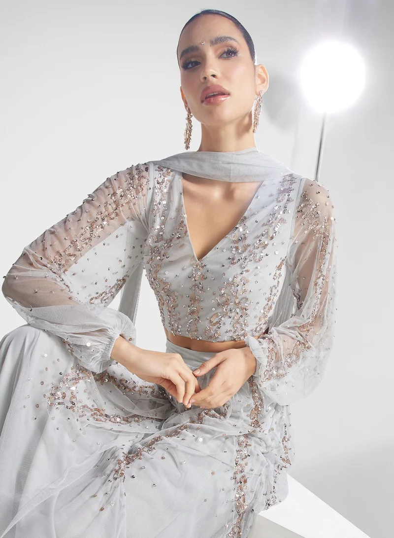Maya Embellished Mesh Detail Top