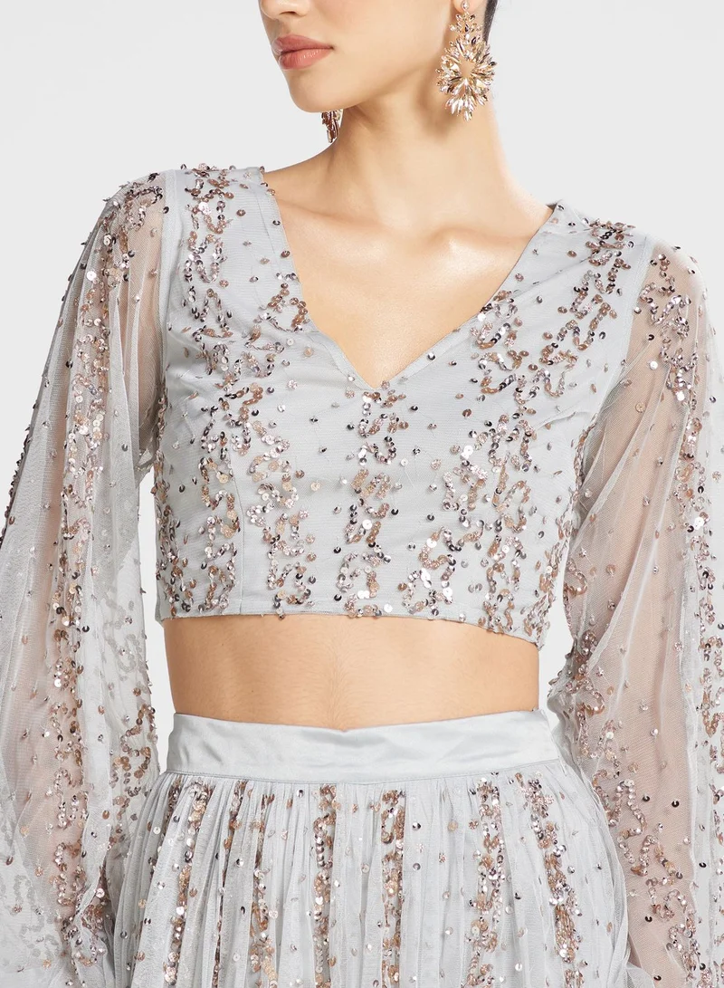 Maya Embellished Mesh Detail Top