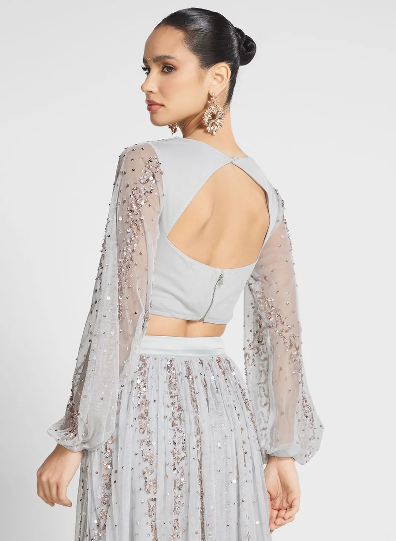 Maya Embellished Mesh Detail Top