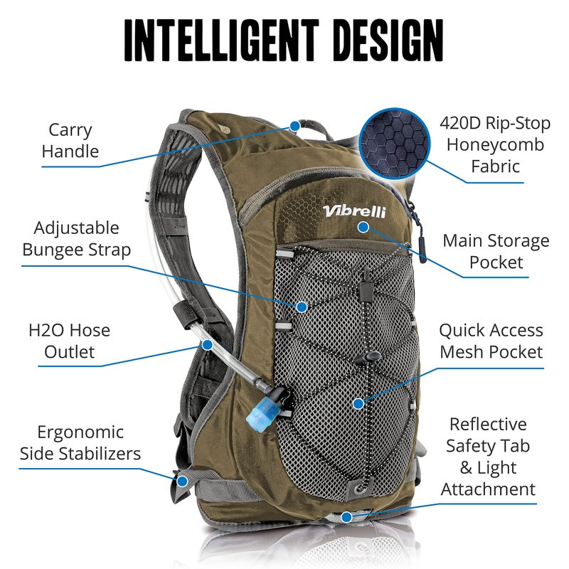 Vibrelli Hydration Pack & 2L Hydration Water Bladder - High Flow Bite Valve - Hydration Backpack with Storage - Lightweight Running Backpack, Also for Cycling, Hiking, Ski, Snow for Men, Women & Kids - Image 5