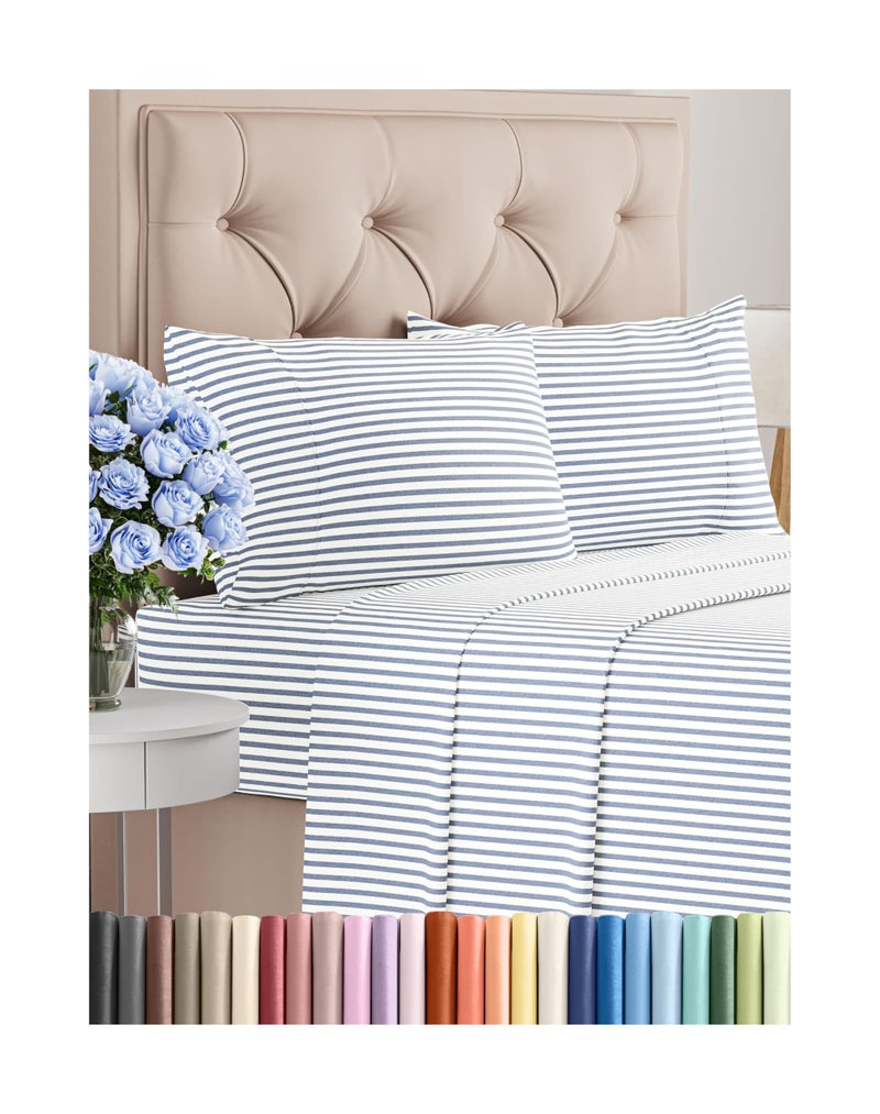 CGK Unlimited Queen Size 4 Piece Sheet Set  Comfy Breathable  Cooling Bed Sheets Set  Hotel Luxury Bedding for Women Men Kids  Teens  Deep Pockets EasyFit Soft and Wrinkle Free  OekoTex  Blue Stripes