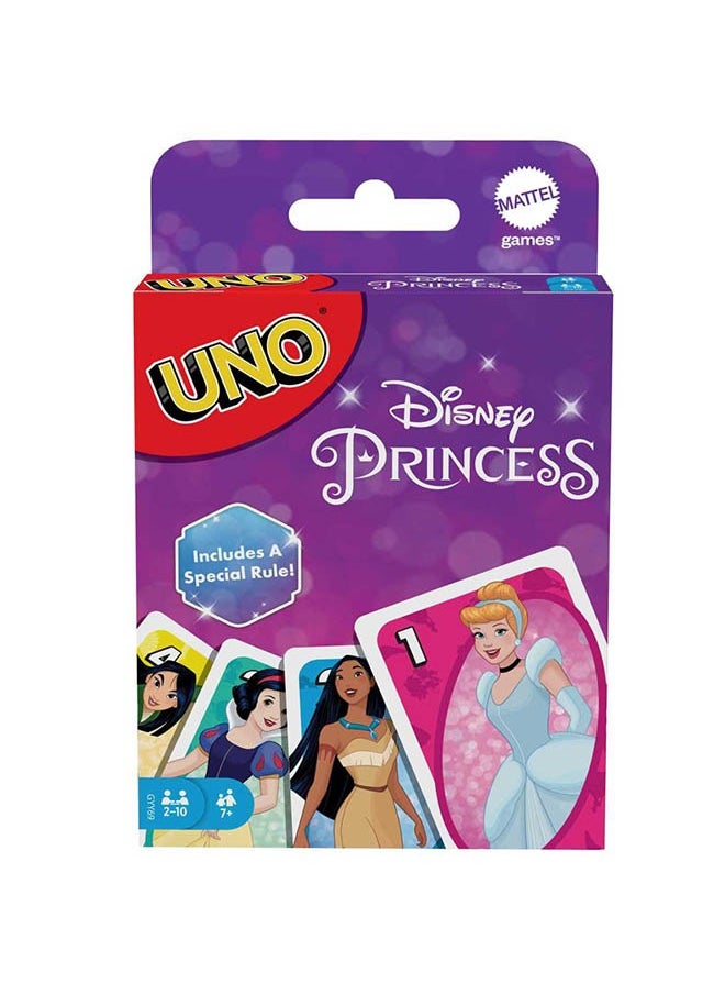 Mattel Games إصدار UNO الأصلي - لعبة بطاقات مطابقة كلاسيكية مع سندريلا، ياسمين وتيانا، بطاقة البرية "قوة الصداقة"، مثالية للأطفال من سن 7 سنوات فما فوق  - Image 1