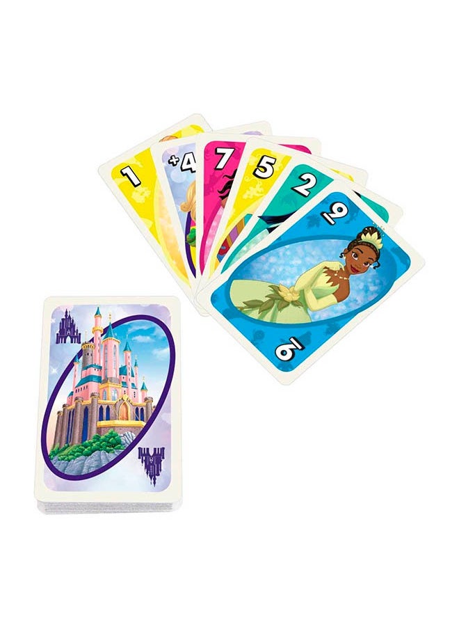 Mattel Games إصدار UNO الأصلي - لعبة بطاقات مطابقة كلاسيكية مع سندريلا، ياسمين وتيانا، بطاقة البرية "قوة الصداقة"، مثالية للأطفال من سن 7 سنوات فما فوق  - Image 4