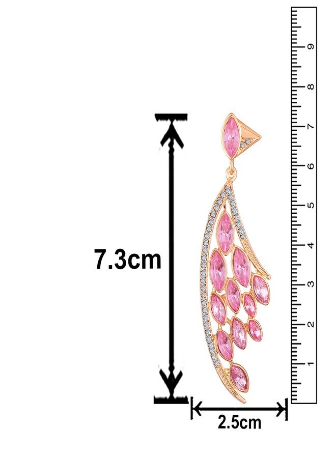 Mahi Rose Gold Plated Feather Shaped Pink Crystals Earring (Very Light Weight) For Women (ER1109423ZPin) - Image 5