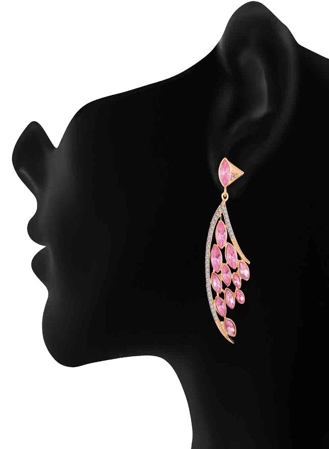 Mahi Rose Gold Plated Feather Shaped Pink Crystals Earring (Very Light Weight) For Women (ER1109423ZPin) - Image 3
