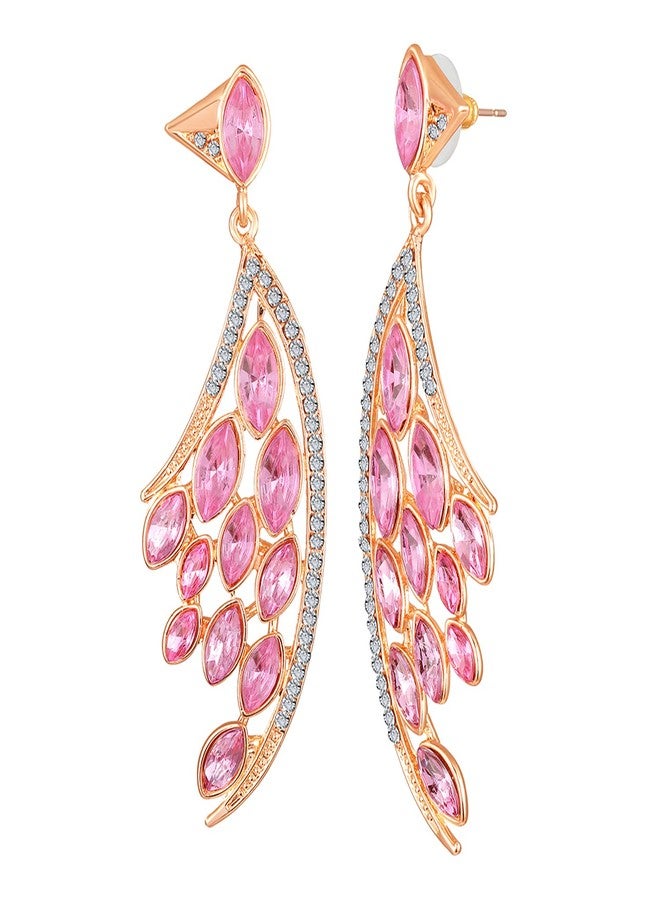 Mahi Rose Gold Plated Feather Shaped Pink Crystals Earring (Very Light Weight) For Women (ER1109423ZPin) - Image 4