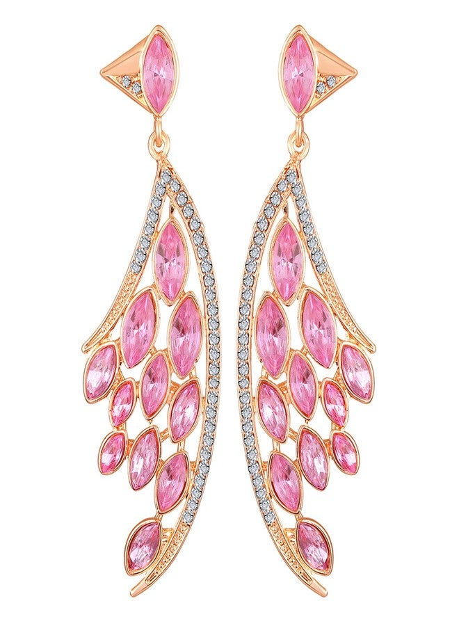 Mahi Rose Gold Plated Feather Shaped Pink Crystals Earring (Very Light Weight) For Women (ER1109423ZPin) - Image 1