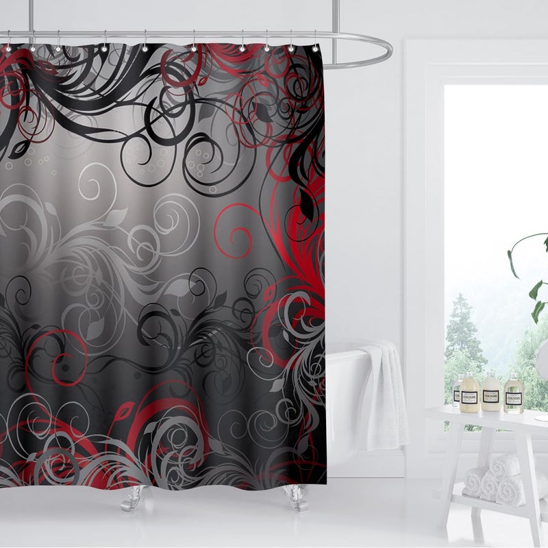 ZXMBF Red and Black Shower Curtain Mystic Magical Forest Modern Inspired Floral Swirls Leaves Bath Curtain Waterproof Fabric Bathroom Decor 72x72 Inch Plastic Hooks 12 PCS - Image 2