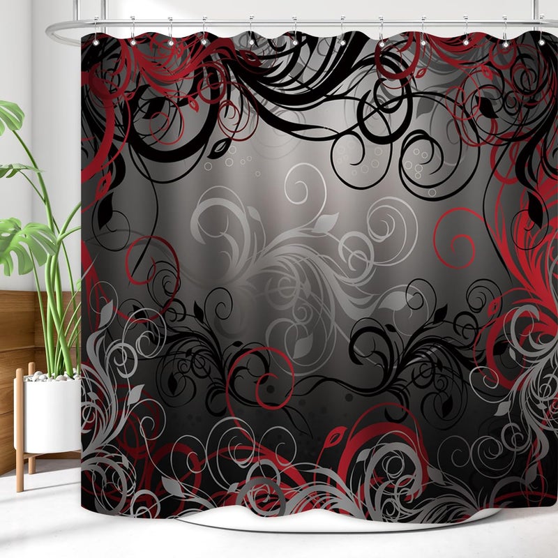 ZXMBF Red and Black Shower Curtain Mystic Magical Forest Modern Inspired Floral Swirls Leaves Bath Curtain Waterproof Fabric Bathroom Decor 72x72 Inch Plastic Hooks 12 PCS - Image 4