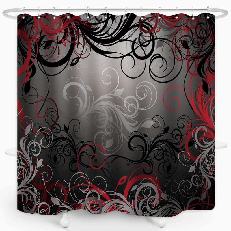ZXMBF Red and Black Shower Curtain Mystic Magical Forest Modern Inspired Floral Swirls Leaves Bath Curtain Waterproof Fabric Bathroom Decor 72x72 Inch Plastic Hooks 12 PCS - Image 3