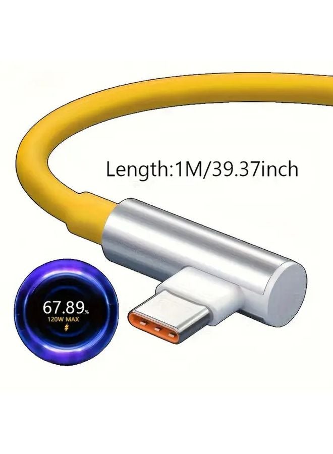 120W USB A To Type C Fast Charging Elbow Turbo Cable Yellow 39 37 Inch For Xiaomi - Image 1