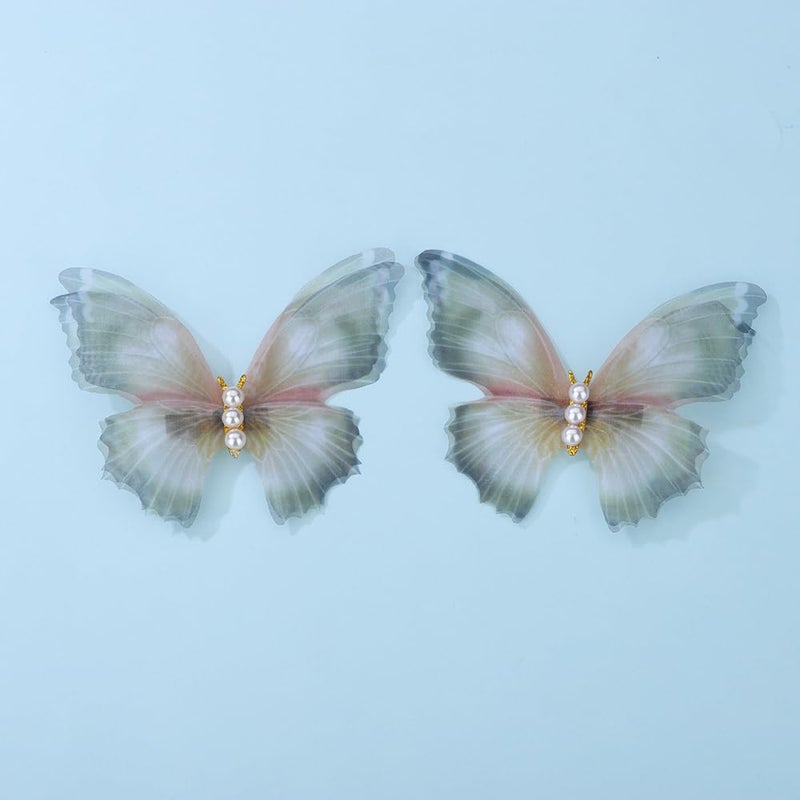 Jumwrit 2pcs Butterfly Hair Clips Boho Big Pearl Green 3D Moving Wings Butterfly Hair Barrette Hair Clips Strong Hold Fairy Hairpin Accessories for Women Girls - Image 5