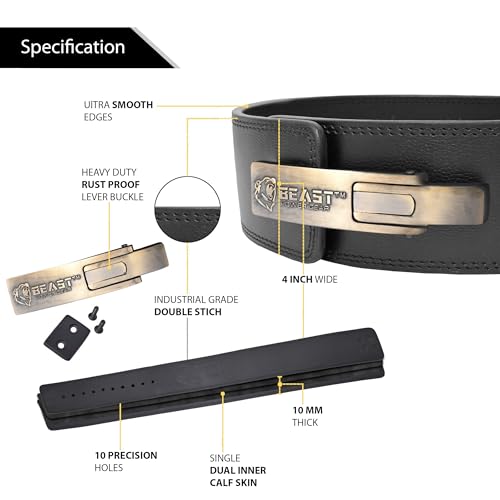 Beast Power Gear Lever belt Weight Lifting 10MM 13MM Leather Lever Belt Powerlifting Free Strap Lower Back Support for Weightlifting Deadlifts Squats Power Belt Men Women BlackBlack Small - Image 3