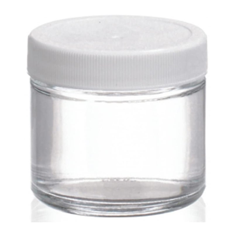 Wheaton W216903 Clear Glass 2oz Straight Sided Jar, with 53-400 White Polypropylene Poly-Vinyl Lined Screw Cap (Case of 24) - Image 1