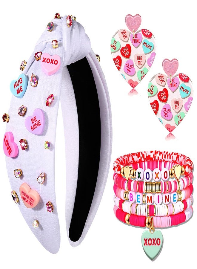 سيالكسهيني أطواق رأس لعيد الحب من سيالكسيني للنساء، أطواق رأس على شكل قلوب محادثة، أساور هيشي وردية، أقراط LOVE XOXO، ملابس وإكسسوارات وهدايا مجوهرات لعيد الحب، هدايا للحفلات (النمط د) - Image 1