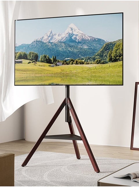 Height Adjustable Floor TV Stand with Tripod Base and Storage Trays for 32-75 inch Screens, 180°Swivel Portable TV Mount for Bedroom, Living Room, Studio