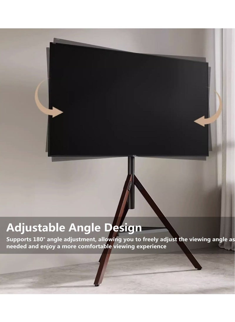 Height Adjustable Floor TV Stand with Tripod Base and Storage Trays for 32-75 inch Screens, 180°Swivel Portable TV Mount for Bedroom, Living Room, Studio