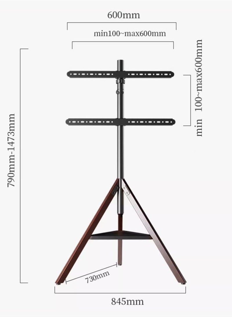 Height Adjustable Floor TV Stand with Tripod Base and Storage Trays for 32-75 inch Screens, 180°Swivel Portable TV Mount for Bedroom, Living Room, Artistic Easel Studio