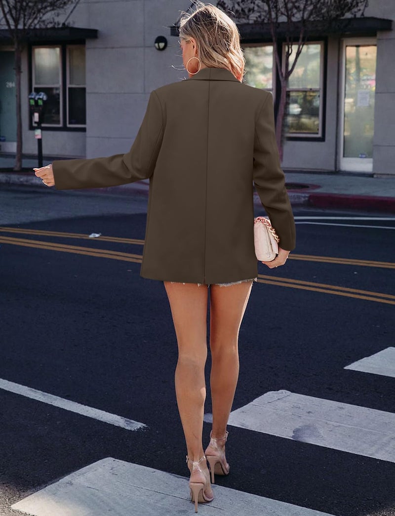 CRAZY GRID Womens Casual Blazer Long Sleeve Business Suit Jacket Open Front Button Work Office Blazer Jacket Fashion Dressy Plus Size Ladies Blazer Brown 3XL - Image 4
