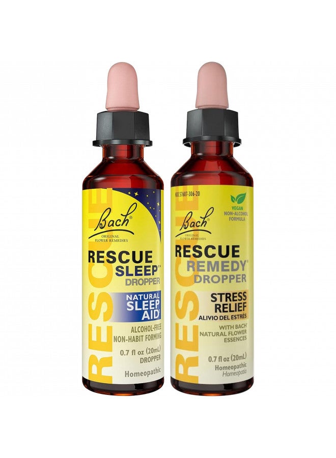 RESCUE RESCUE Stress Relief & Sleep Support Bundle, Non-Alcohol Formulas, Bach Remedy Dropper 20mL 2-Pack Sleep Dropper 20mL, Homeopathic Flower Essences  - Image 1