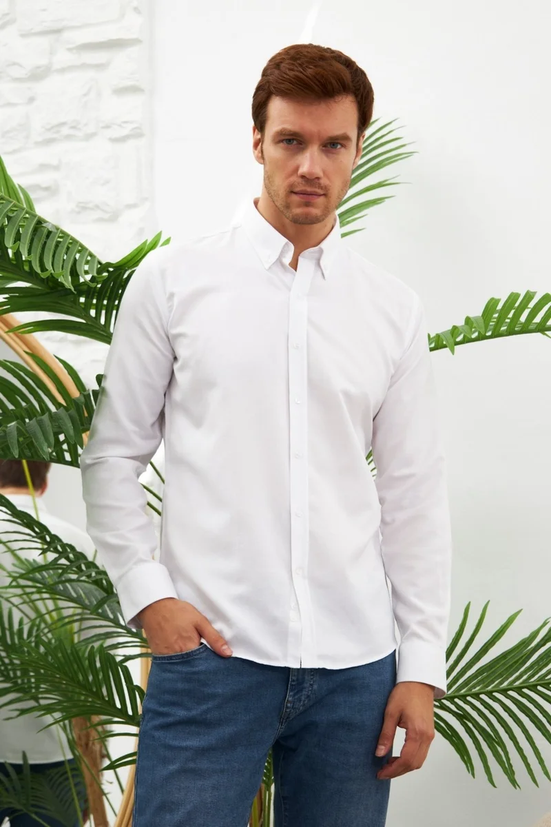 Odelon Easy Iron Oxford Men's White Slim Fit Shirt MARS36