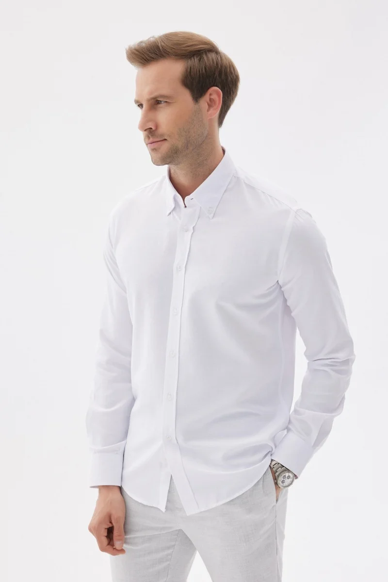 Odelon Easy Iron Oxford Men's White Slim Fit Shirt MARS36