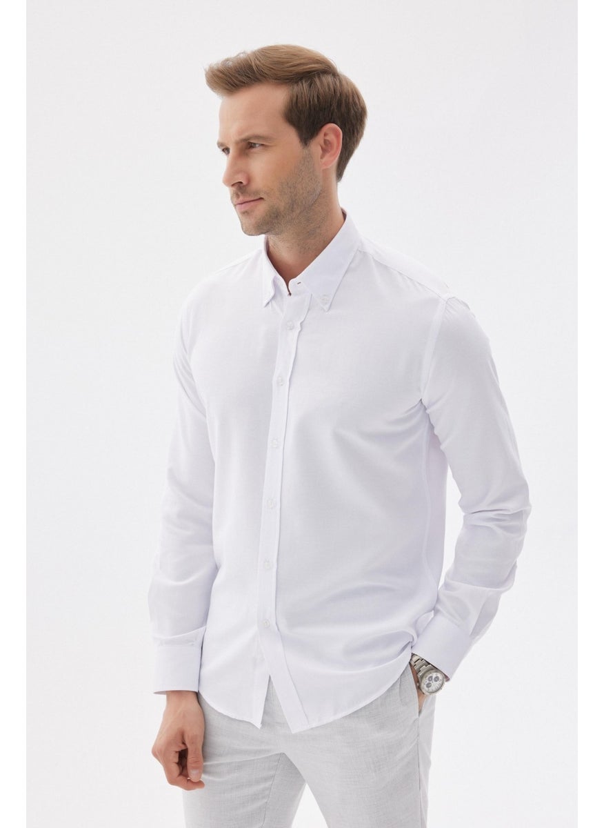 Odelon Easy Iron Oxford Men's White Slim Fit Shirt MARS36  - Image 3