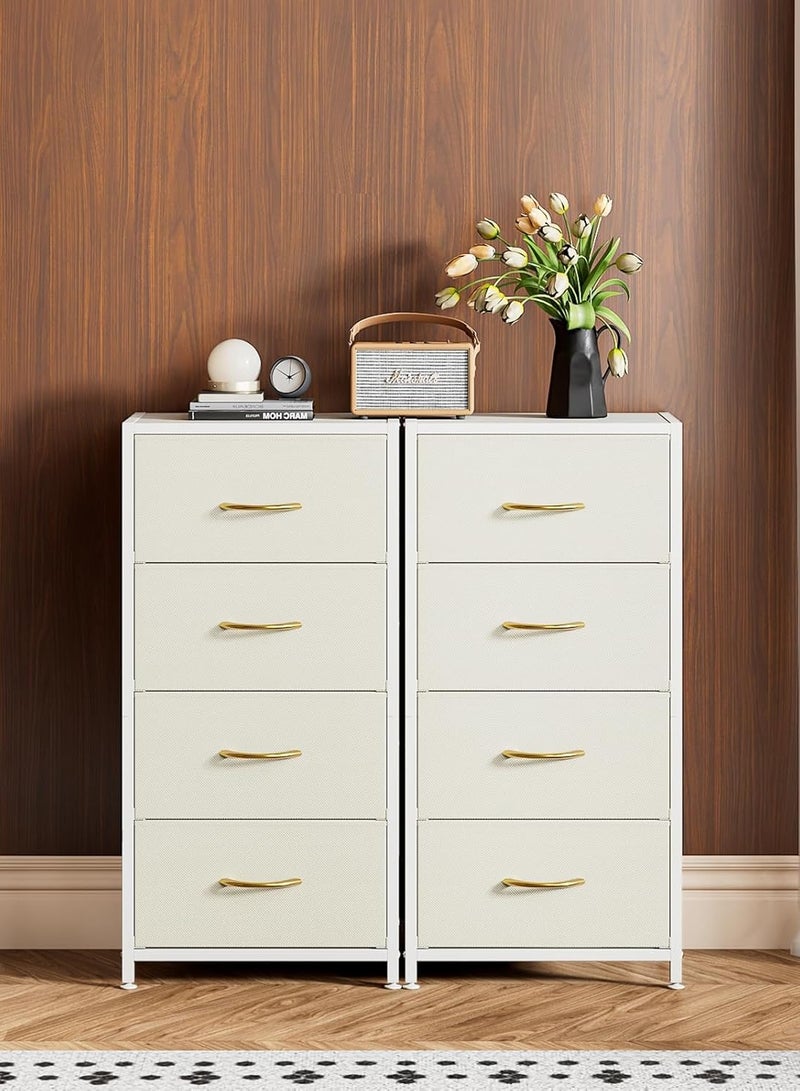 سولاكان خزانة ذات 4 أدراج، خزانة تخزين عمودية برجية من القماش لغرفة النوم والمدخل والمدخل ومنظم خزانة الملابس ومنضدة سرير جانبية أثاث منضدة سرير جانبية خشبية من الأعلى، أبيض - Image 2