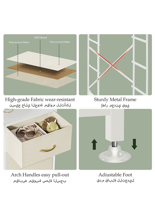 سولاكان خزانة ذات 4 أدراج، خزانة تخزين عمودية برجية من القماش لغرفة النوم والمدخل والمدخل ومنظم خزانة الملابس ومنضدة سرير جانبية أثاث منضدة سرير جانبية خشبية من الأعلى، أبيض - Image 4