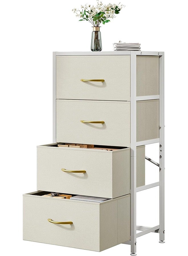 سولاكان خزانة ذات 4 أدراج، خزانة تخزين عمودية برجية من القماش لغرفة النوم والمدخل والمدخل ومنظم خزانة الملابس ومنضدة سرير جانبية أثاث منضدة سرير جانبية خشبية من الأعلى، أبيض - Image 3