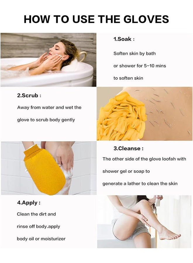 2PCS Deep Exfoliating Gloves for Shower, Double Sided Exfoliating Gloves, Home Spa Massage Body Scrub Gloves, Eco-Friendly Loofah Pulp, Dead Skin Remover and Body Scrub (Yellow) - Image 4