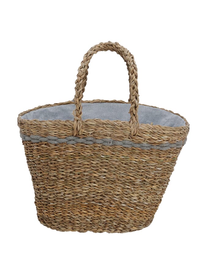 Alsaif Gallery Beige wicker bag with gray thread on the handle  - Image 1