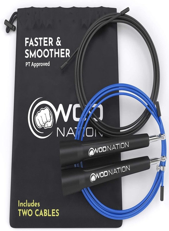 WOD Nation Speed Jump Rope - Blazing Fast Jumping Ropes - Endurance Workout for Boxing, MMA, Martial Arts or Just Staying Fit + FREE Skipping Training Included - Adjustable for Men, Women and Children