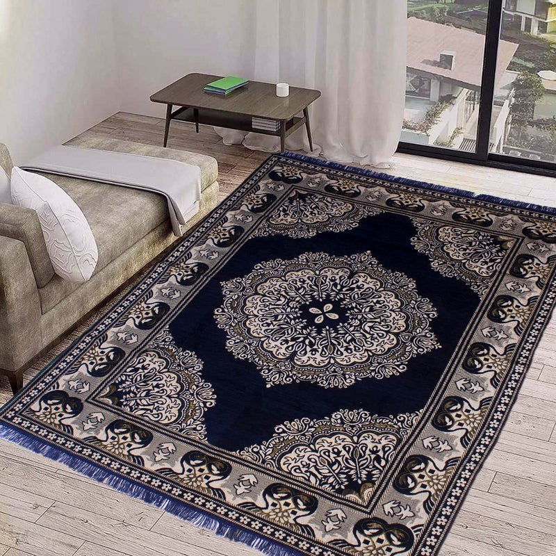 Purav Light Soft Touch Chenille Velvet Carpets for Living Room 5x7 feet Home Decor Carpet for Bedroom Floor Durries Mat Navy Blue - Image 1