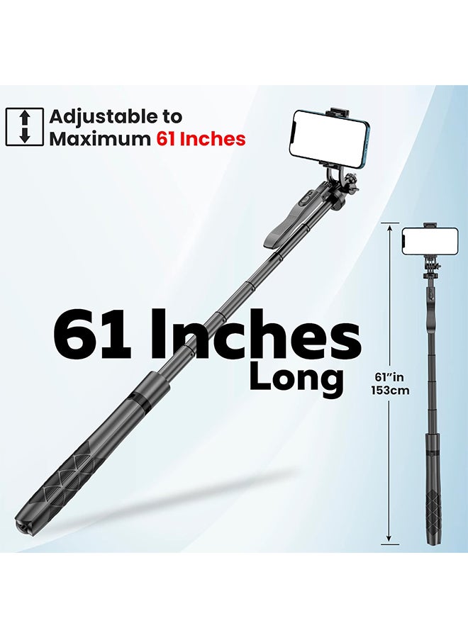WeCool Renewed - WeCool S5 Selfie Stick with Tripod Stand - 61in/154cm Telescopic Pole, 360Â° Rotating Handle, and Non-Slip Silicone Pads for Photos & Vlogging - Image 2