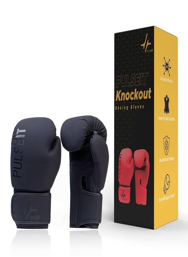 PulseITKnockout Boxing Gloves for Men & Women - Premium PU Leather Training & Sparring Gloves - Kickboxing, Muay Thai & MMA Fitness Gear (Black) - Image 1