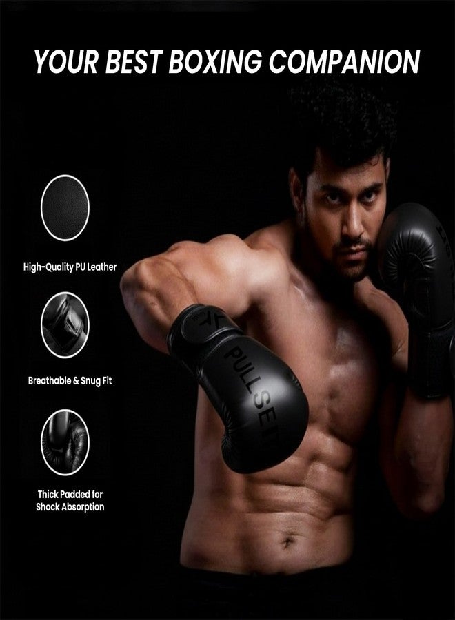 PulseITKnockout Boxing Gloves for Men & Women - Premium PU Leather Training & Sparring Gloves - Kickboxing, Muay Thai & MMA Fitness Gear (Black) - Image 3