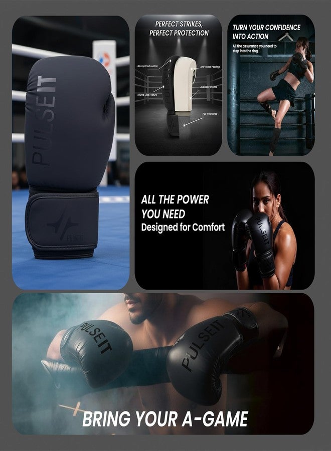 PulseITKnockout Boxing Gloves for Men & Women - Premium PU Leather Training & Sparring Gloves - Kickboxing, Muay Thai & MMA Fitness Gear (Black) - Image 2