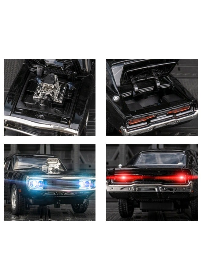 Generic 1/32 Dodge Charger Car Model - Fast & Furious Dom's 1970 R/T Alloy Diecast Pull-Back Toy with Lights & Sounds, Collectible Muscle Vehicle Gift for Kids & Adults, Black  - Image 5