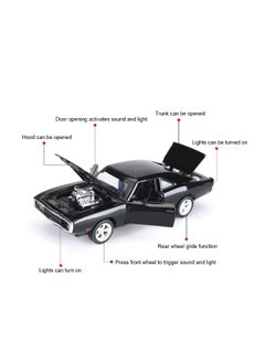 Generic 1/32 Dodge Charger Car Model - Fast & Furious Dom's 1970 R/T Alloy Diecast Pull-Back Toy with Lights & Sounds, Collectible Muscle Vehicle Gift for Kids & Adults, Black  - Image 3