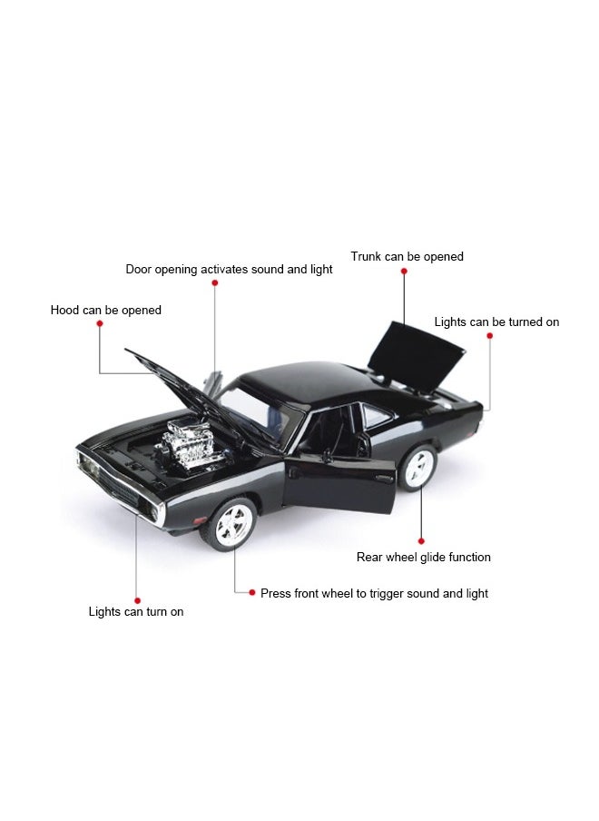 Generic 1/32 Dodge Charger Car Model - Fast & Furious Dom's 1970 R/T Alloy Diecast Pull-Back Toy with Lights & Sounds, Collectible Muscle Vehicle Gift for Kids & Adults, Black  - Image 3