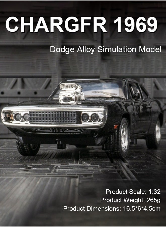 Generic 1/32 Dodge Charger Car Model - Fast & Furious Dom's 1970 R/T Alloy Diecast Pull-Back Toy with Lights & Sounds, Collectible Muscle Vehicle Gift for Kids & Adults, Black  - Image 2