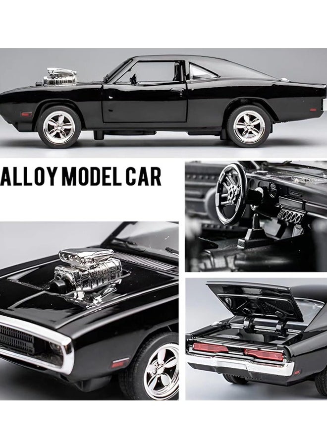 Generic 1/32 Dodge Charger Car Model - Fast & Furious Dom's 1970 R/T Alloy Diecast Pull-Back Toy with Lights & Sounds, Collectible Muscle Vehicle Gift for Kids & Adults, Black  - Image 4